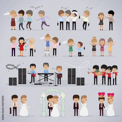 People At A Wedding, Dancing And Wedding Couple