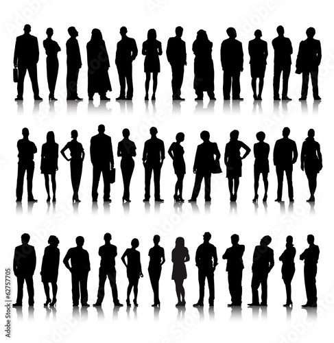 Standing Silhouette of Crowd of Business People Vector