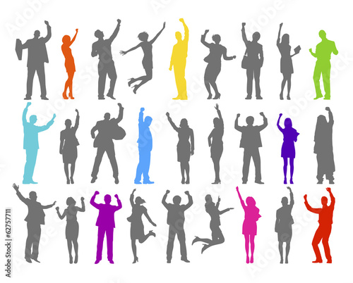 Colorful Silhouette of Rejoiced Business People Vector
