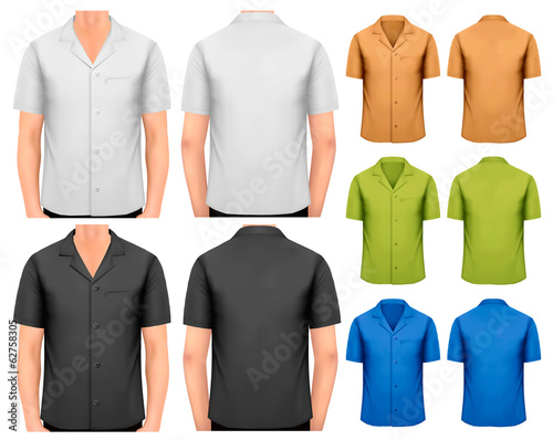 Black and white and color men t-shirts. Design template. Vector