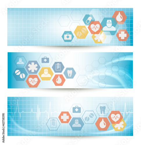 Three medical banners with icons. Vector.