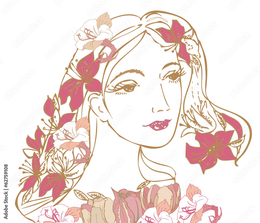 Woman with red flowers.Vector illustration Woman with red flowers.Vector illustration