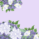 Background with white  peonies and lilac. Vector illustration