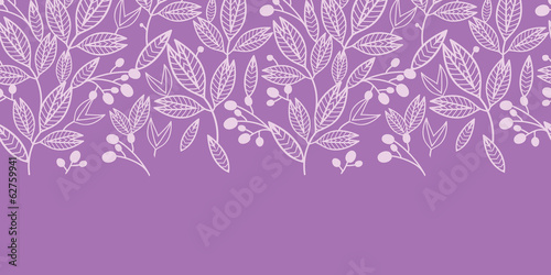 vector striped leaves and berries horizontal seamless pattern