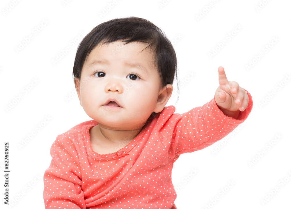 Asian baby girl finger pointing front Asian baby girl finger pointing front