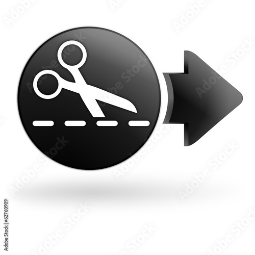 ciseaux et pointillés sur bouton noir