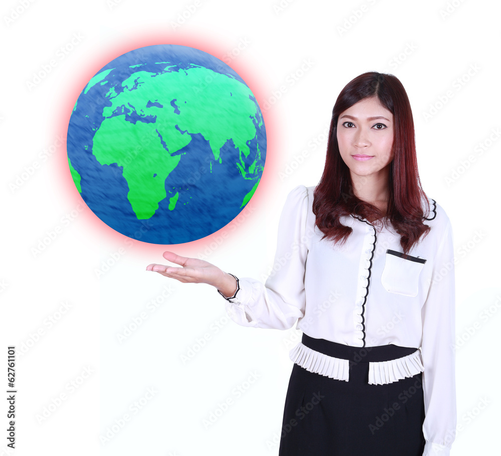 businesswoman holding the Earth in her hand businesswoman holding the Earth in her hand