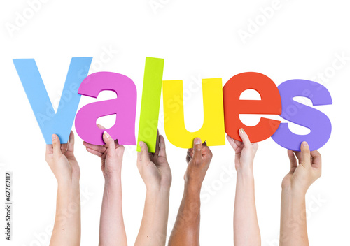 Valokuva Multi-Ethnic Hands Holding The Word Values