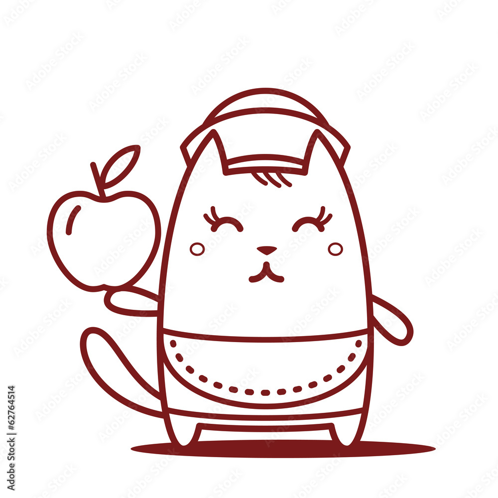 Character waiter in uniform, apron and hat line art Character waiter in uniform, apron and hat line art