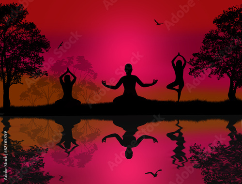 Yoga meditation silhouettes