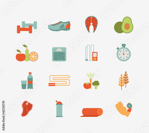 set of flat healthy life icons