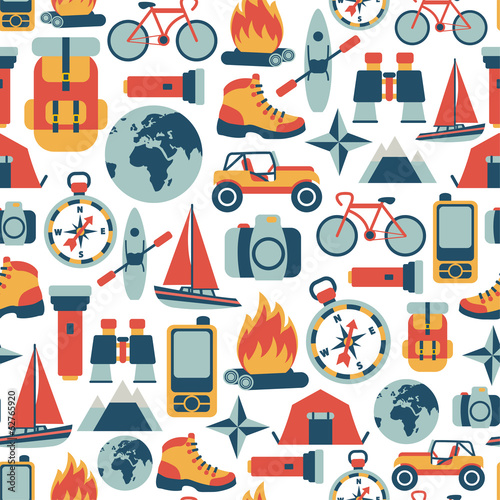 seamless pattern with adventure travel icons