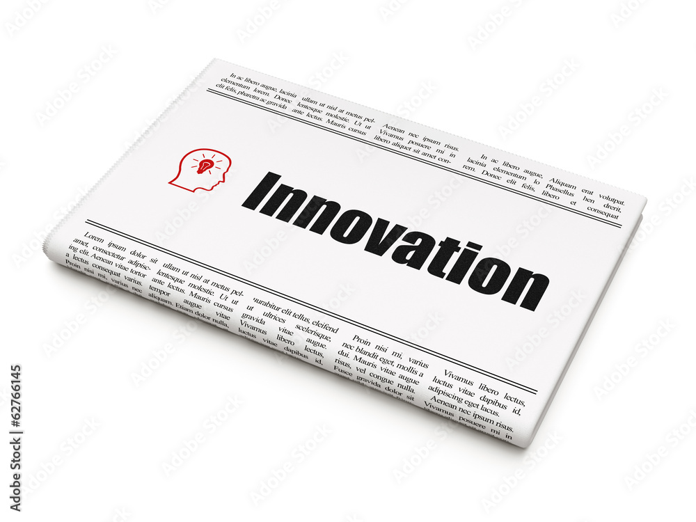 Finance concept: newspaper with Innovation and Head With Finance concept: newspaper with Innovation and Head With