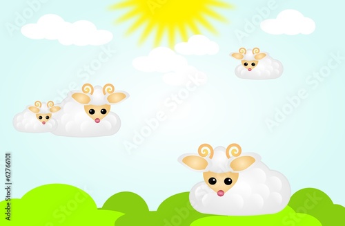 Small white lamb in sky