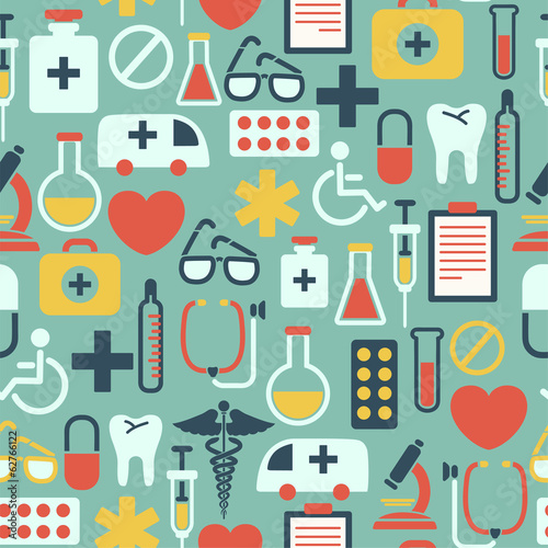 seamless pattern with medical icons  on blue background