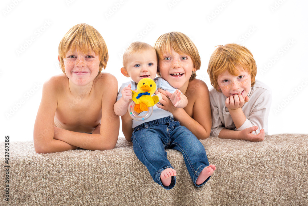 happy brothers on isolated white background happy brothers on isolated white background