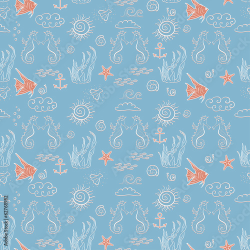 Seamless sea pattern with sea inhabitants