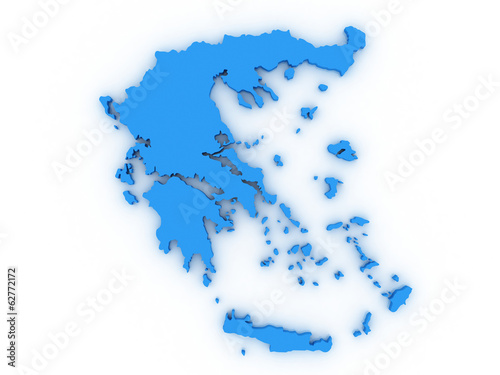 Three-dimensional map of Greece on white isolated background. 3d