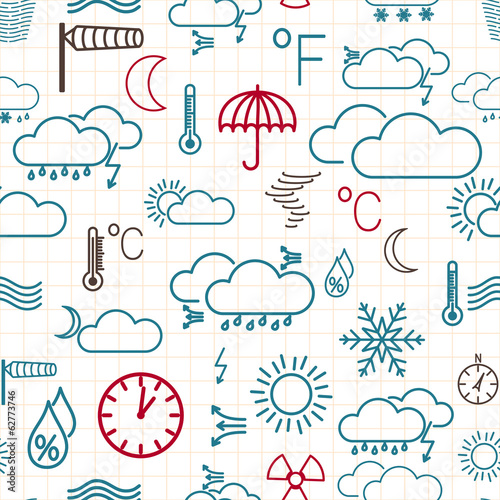 Seamless pattern of weather symbols on white