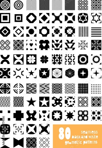 Set of seamless black and white geometric vector patterns