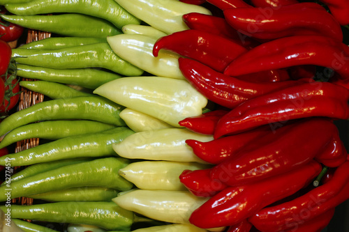 Three types of pepper at a famers market photo