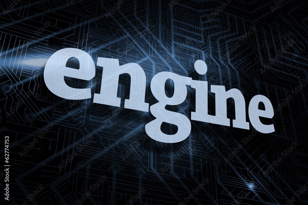 Engine against futuristic black and blue background Engine against futuristic black and blue background