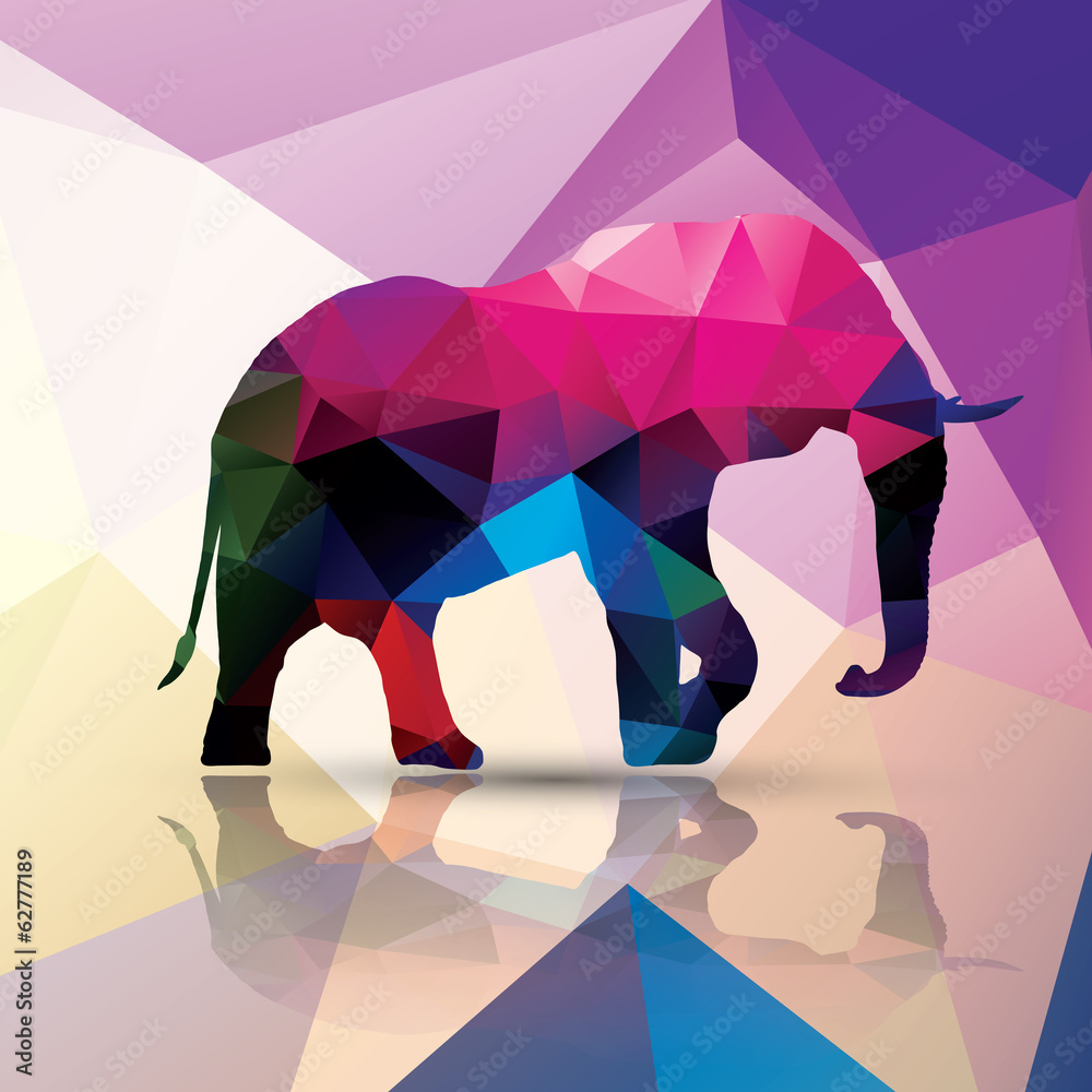 Obraz premium Geometryczne wielokątne słoń, wzór, wektor