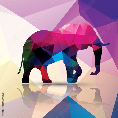 Obraz na plátně Geometric polygonal elephant, pattern design, vector