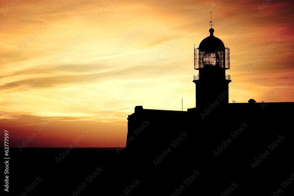 Lighthouse of Cabo Sao Vicente, Sagres, Portugal at Sunset Lighthouse of Cabo Sao Vicente, Sagres, Portugal at Sunset