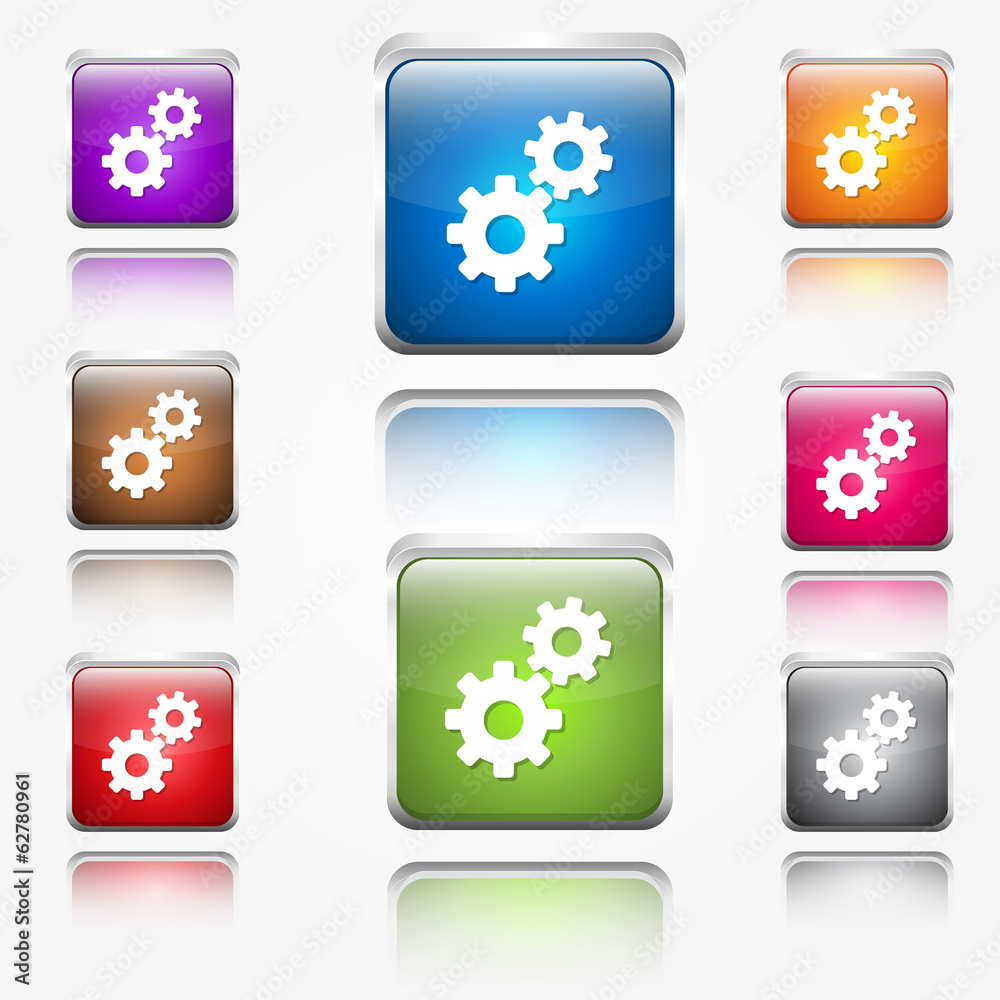 Settings Gear Sign Round Corner Vector Web Icon Button Set
