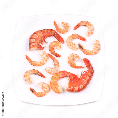Composition of shrimps on plate.