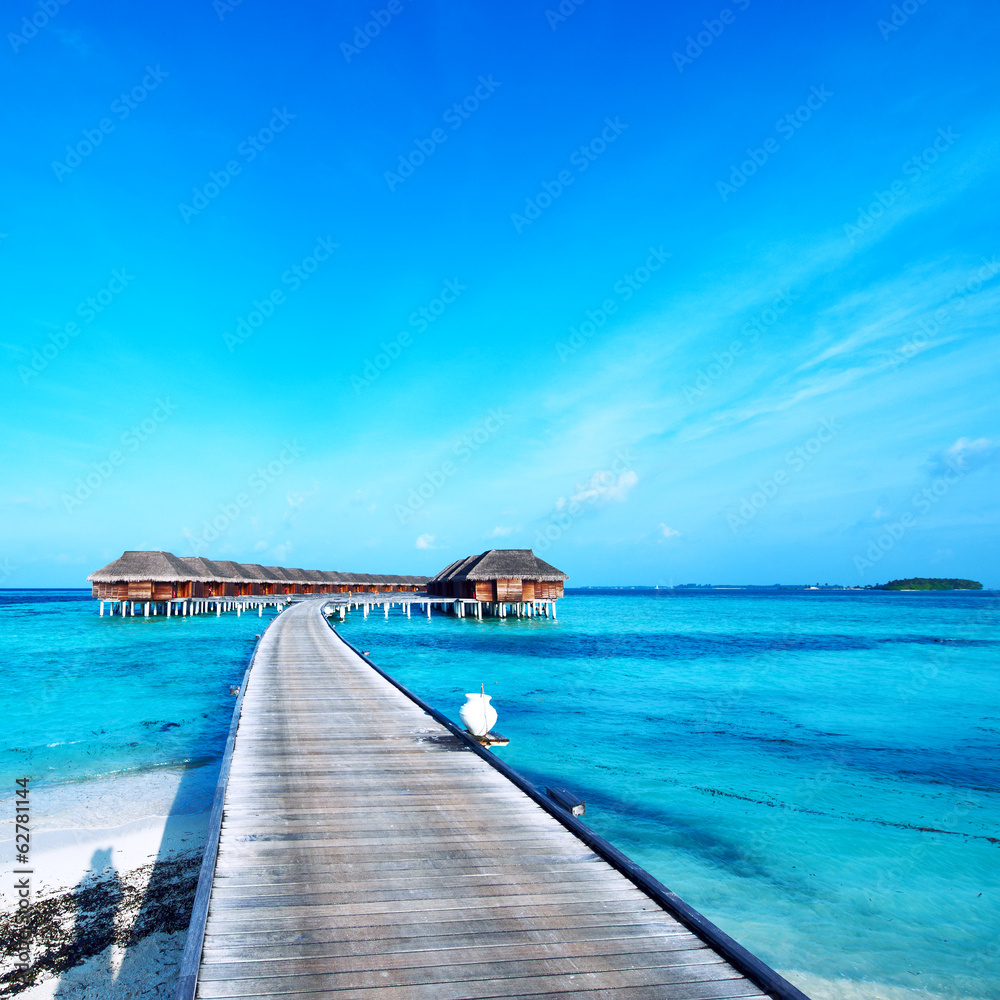 Beautiful beach with water bungalows