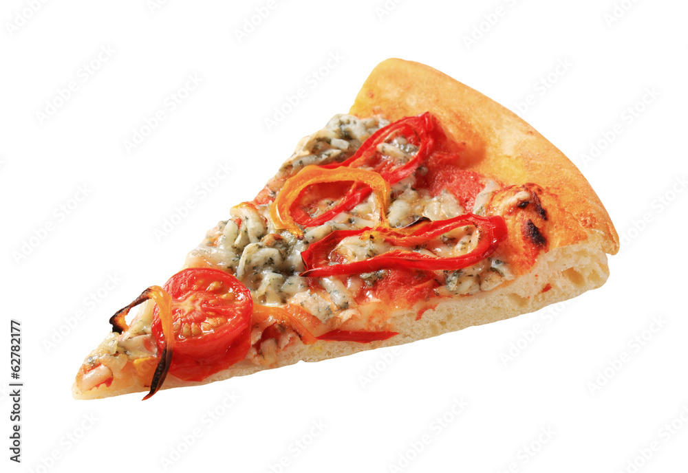 Blue cheese pizza with strips of pepper on top Blue cheese pizza with strips of pepper on top