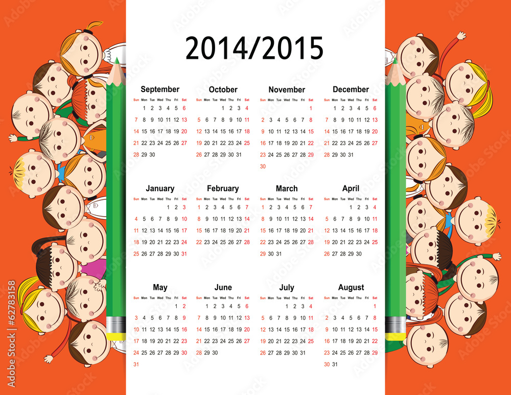 School Calendar From 14 To 15 Stock Vector Adobe Stock