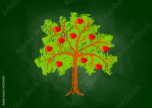 Apple tree drawing on blackboard