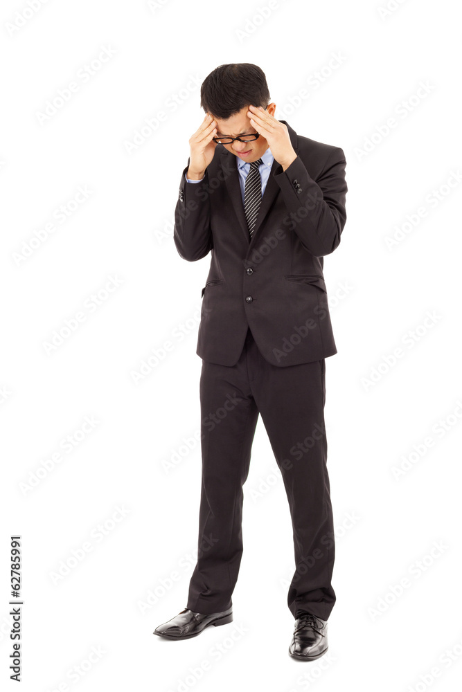 businessman have a headache with painful expression businessman have a headache with painful expression