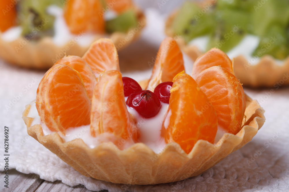 tartlets with mandarins and cranberries close-up tartlets with mandarins and cranberries close-up