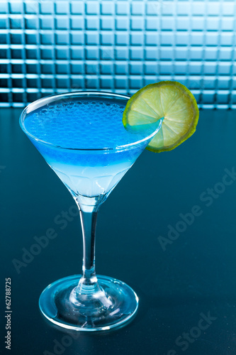 Cocktail with blue caracao caviar