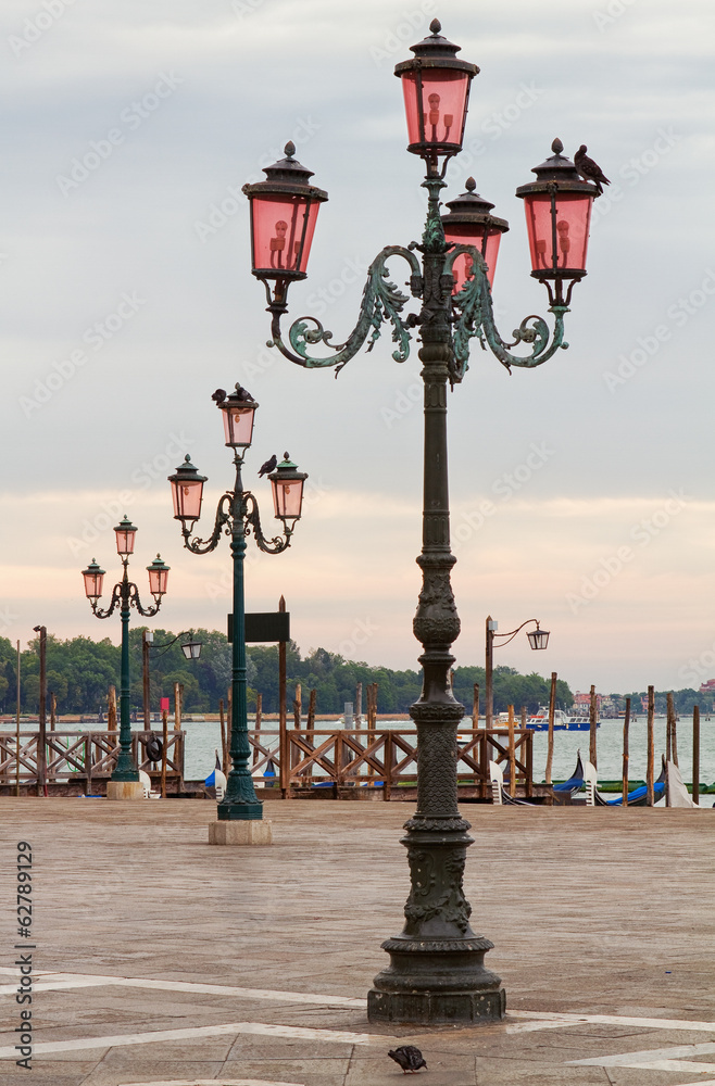 Ornate vintage lampposts at San Marco in Venice.