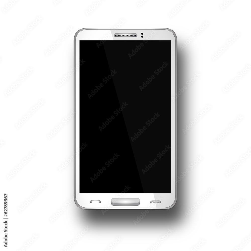 Realistic mobile phone with blank screen isolated on white Realistic mobile phone with blank screen isolated on white