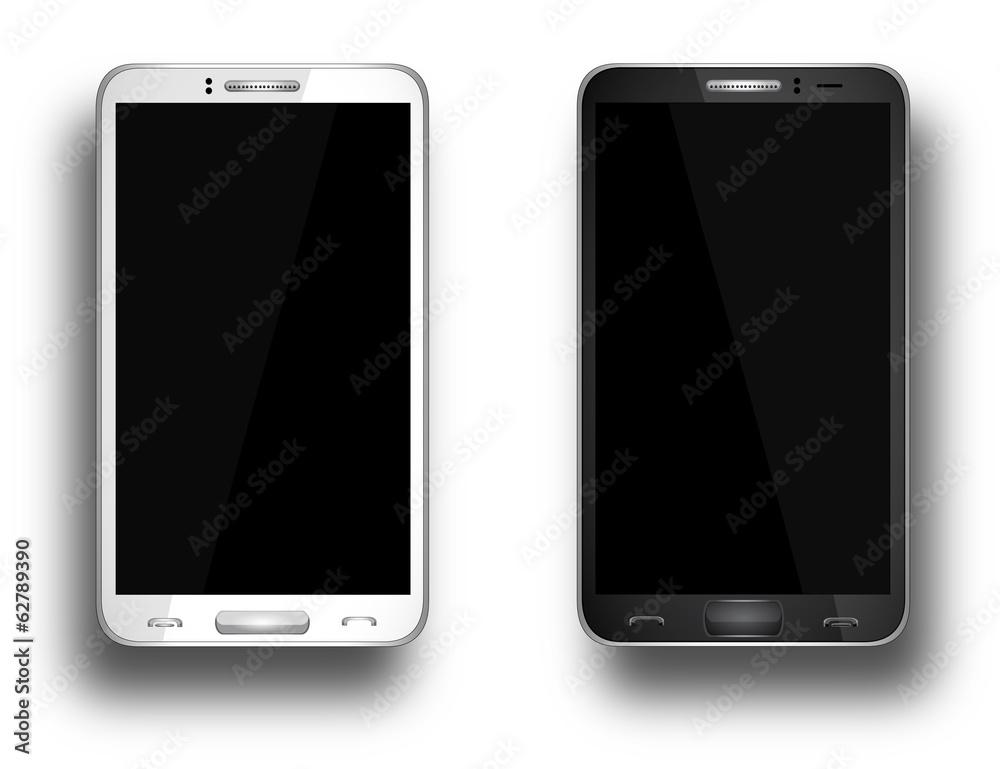 Realistic mobile phone with blank screen isolated on white Realistic mobile phone with blank screen isolated on white