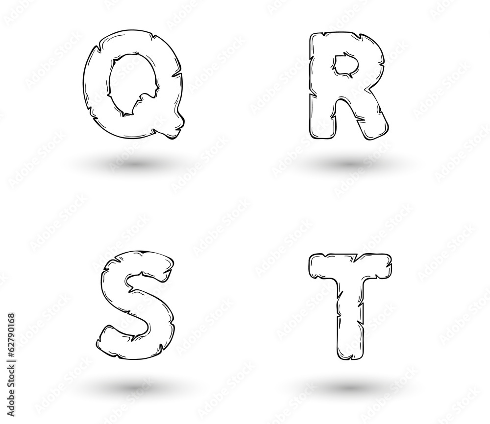 sketch jagged alphabet letters, Q, R, S, T sketch jagged alphabet letters, Q, R, S, T