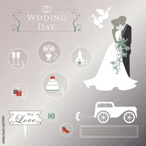 Set of wedding invitation vintage design elements
