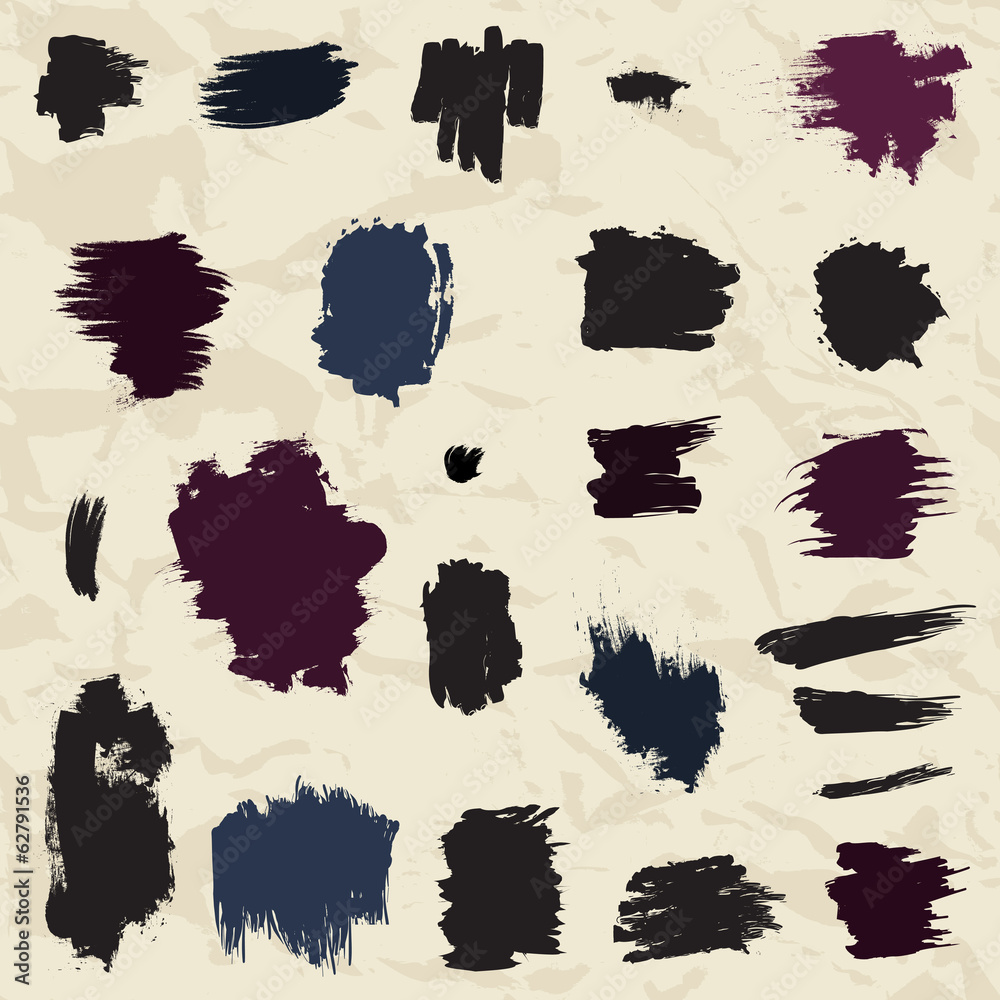 Grunge painted brush strokes. Design elements set.