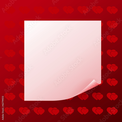 Note on red background with hearts