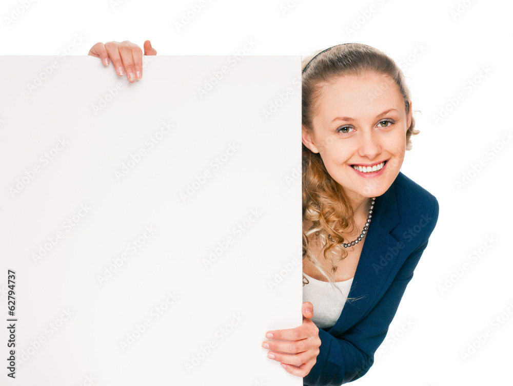 portrait of young woman with copy space desk on white background portrait of young woman with copy space desk on white background