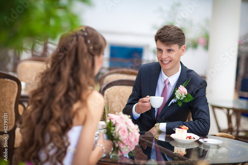 Bride and groom at wedding day in summer