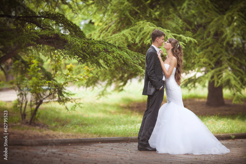 Bride and groom at wedding day in summer