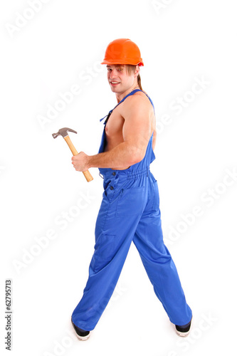 Portrait of sexy mechanic on white background