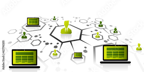 Abstract illustration of laptop network grid